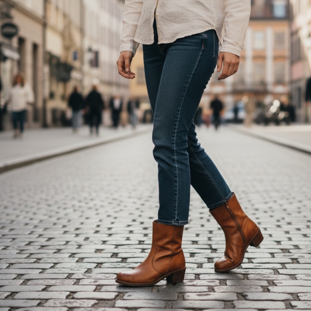 Frye Campus 14L Cognac Brown Leather Vintage Short Zip Up Mid-calf Lug AnkleBoot - Picture 3 of 11